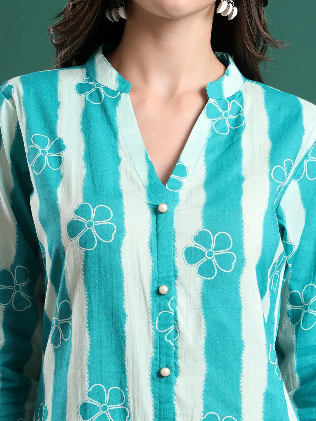 Blue Pure Cotton Striped Kurta Palazzo &amp; Dupatta Set