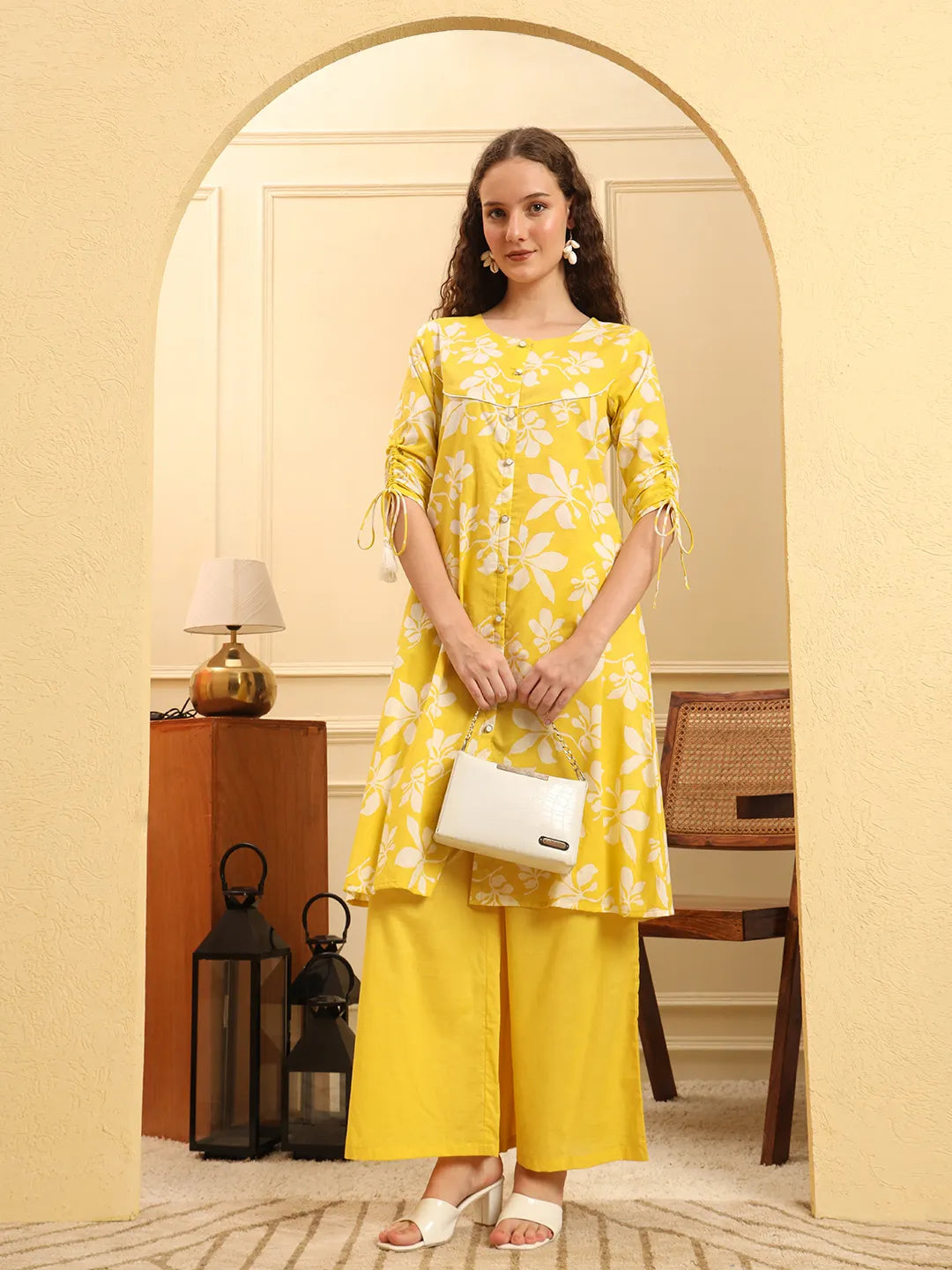 Yellow Pure Cotton  Kurta Set