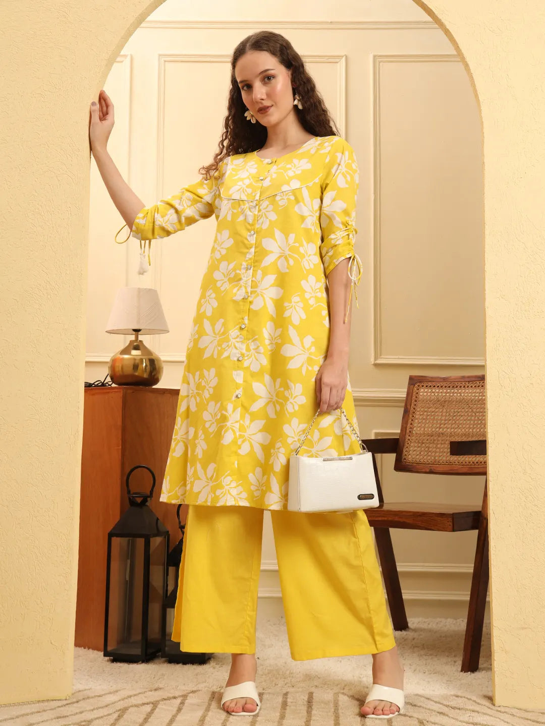 Yellow Pure Cotton  Kurta Set