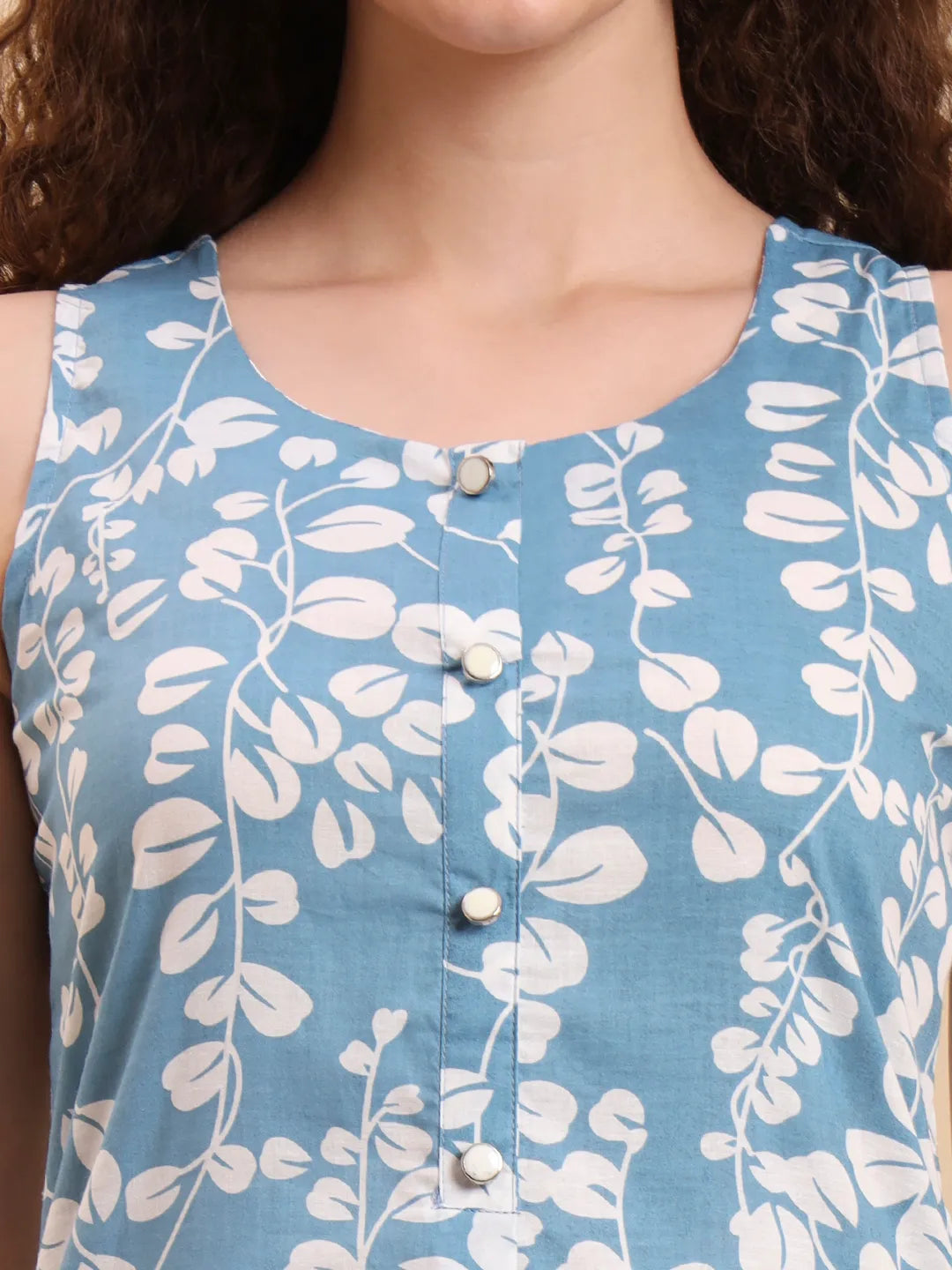 Blue Floral Print A-Line Kurta Trouser Set