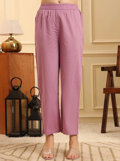 Purple Cotton Flared Kurta Set