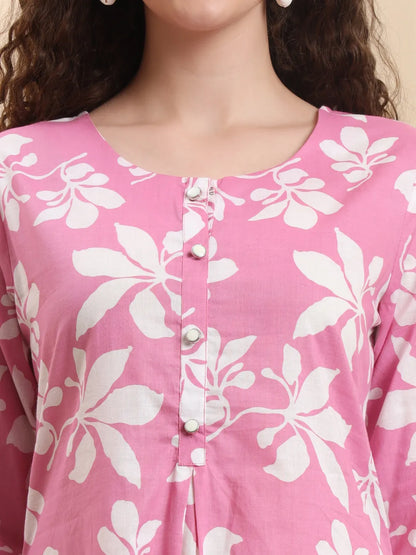 Pink Pure Cotton Straight Kurta Pant Set Pink Cotton Straight Kurta Pant