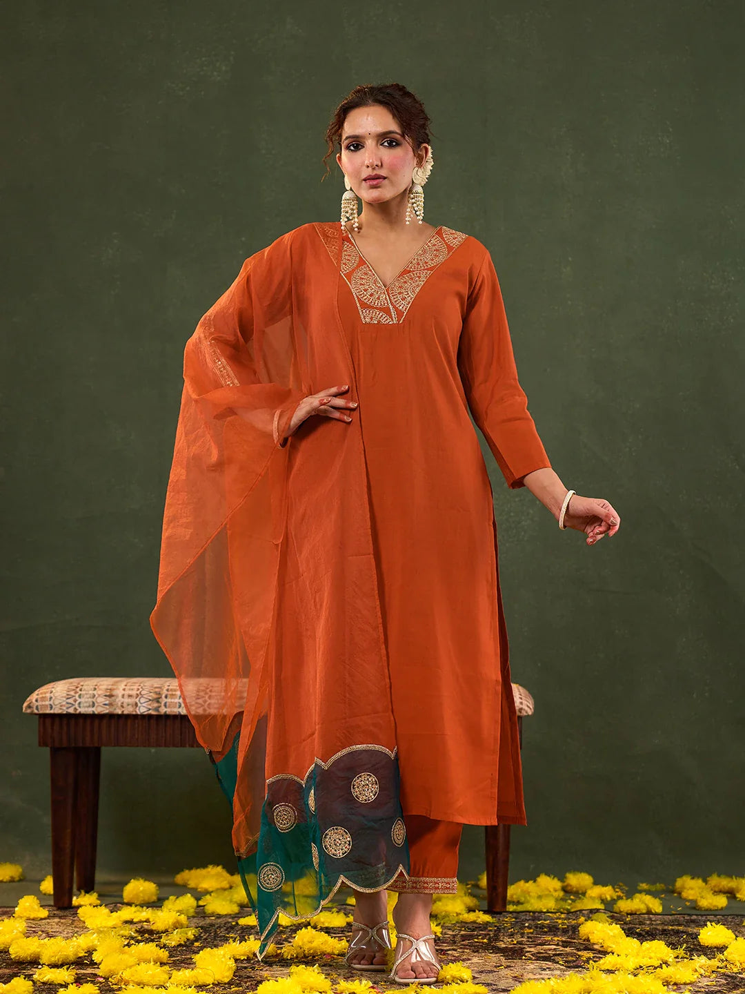 Silk Blend Kurta Set With Embroidery