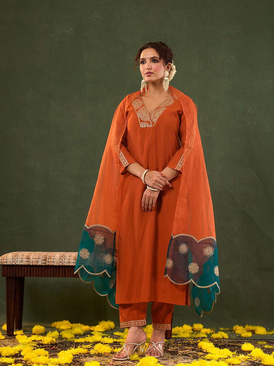 Silk Blend Kurta Set With Embroidery