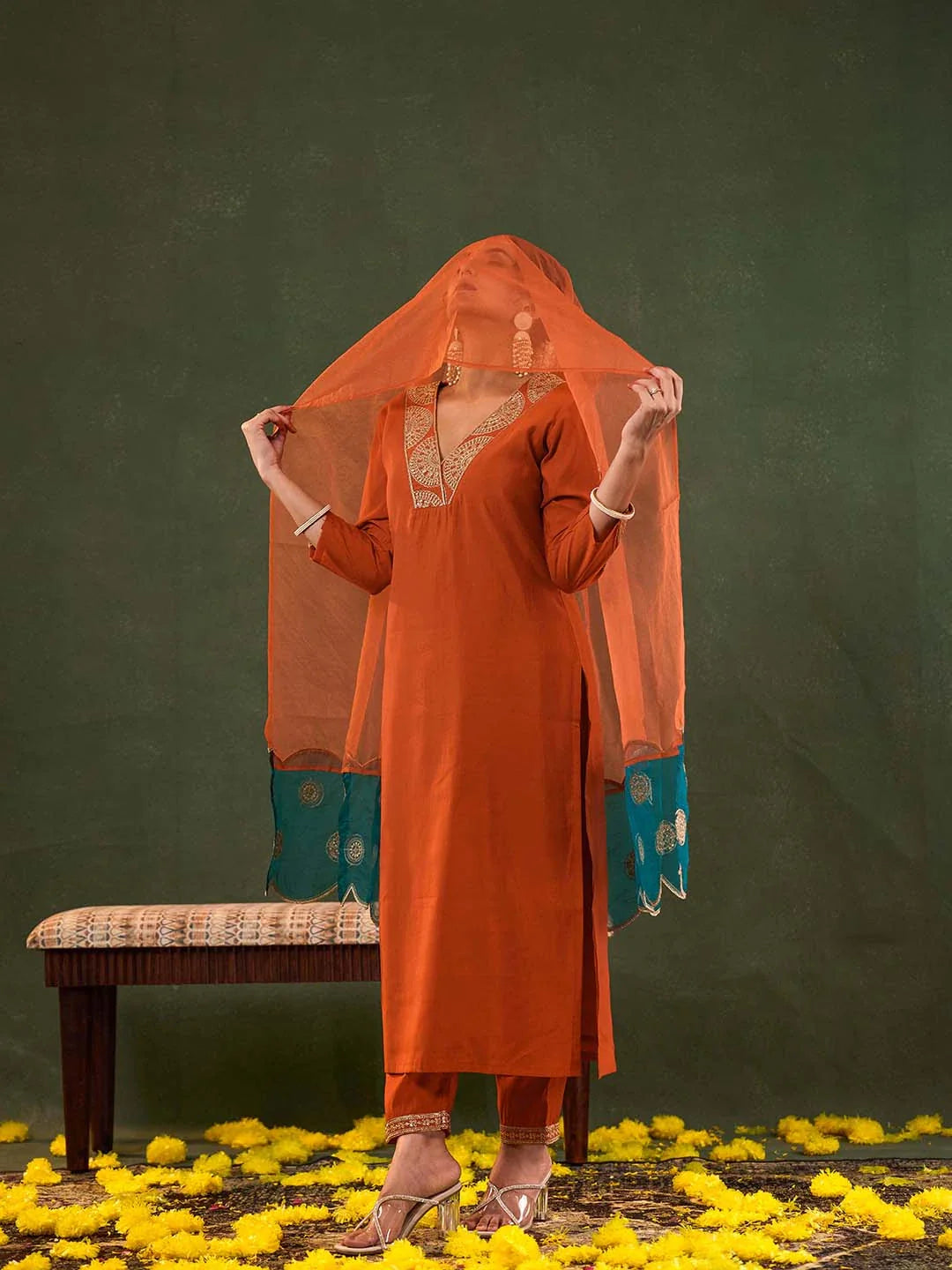 Silk Blend Kurta Set With Embroidery