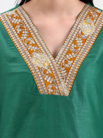 Green Chanderi A Line Dori Embroidery Kurta Set With Pant And Dupatta