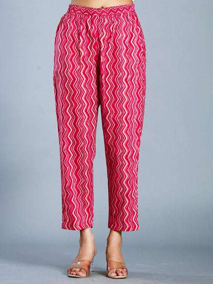 Pink Floral Cotton Straight Kantha Work Kurta Trouser Dupatta Set