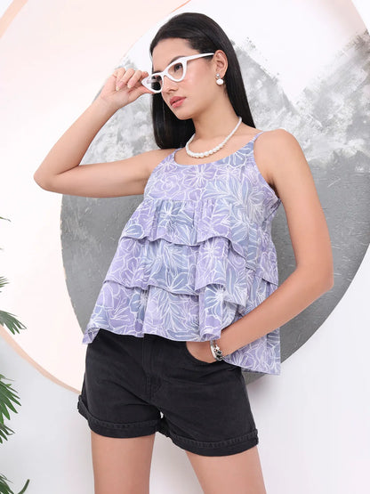 Grey Pure Cotton Flared Top