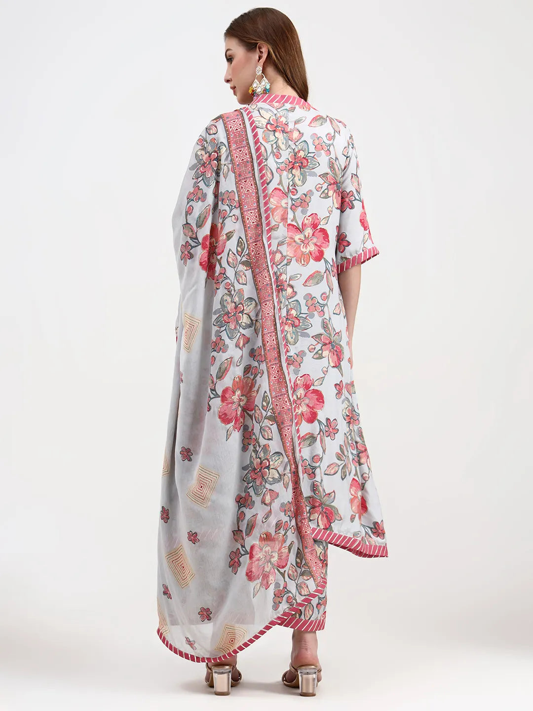 Grey Lensing Flare Kurta Dupatta Set