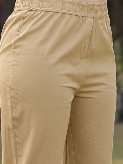 Green Floral Print linen A-Line Have A Lining Kurta Trouser Dupatta Set