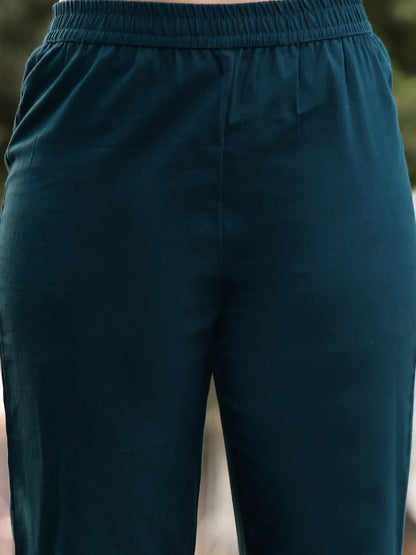 Grey Floral Print linen A Line Have A Lining Kurta Trouser Dupatta Set