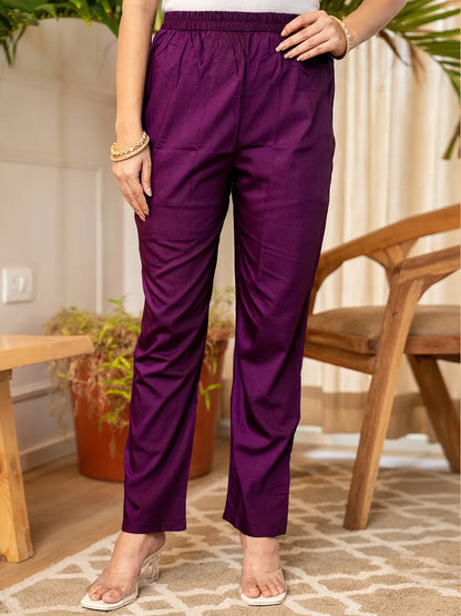 Purple Resham Embroidery A-Line Chanderi Silk Kurta Trouser Dupatta Set