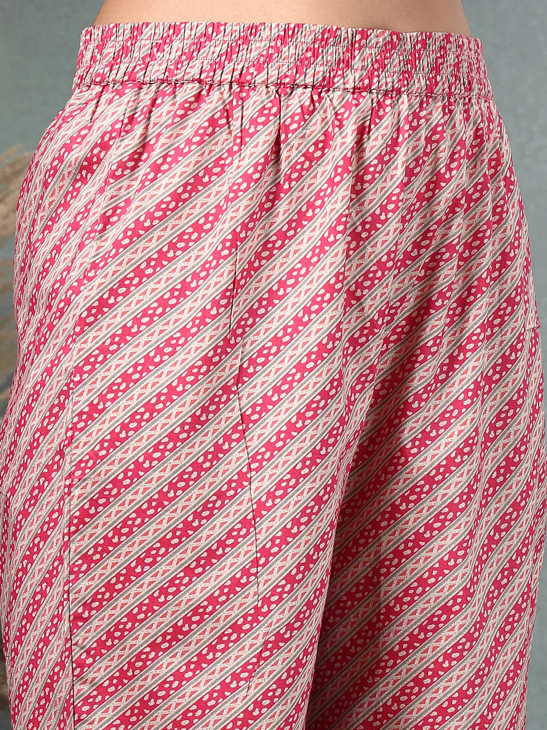 Pink Floral Print Anarkali Silk Blend Kalidaar Kurta Trouser Dupatta Set