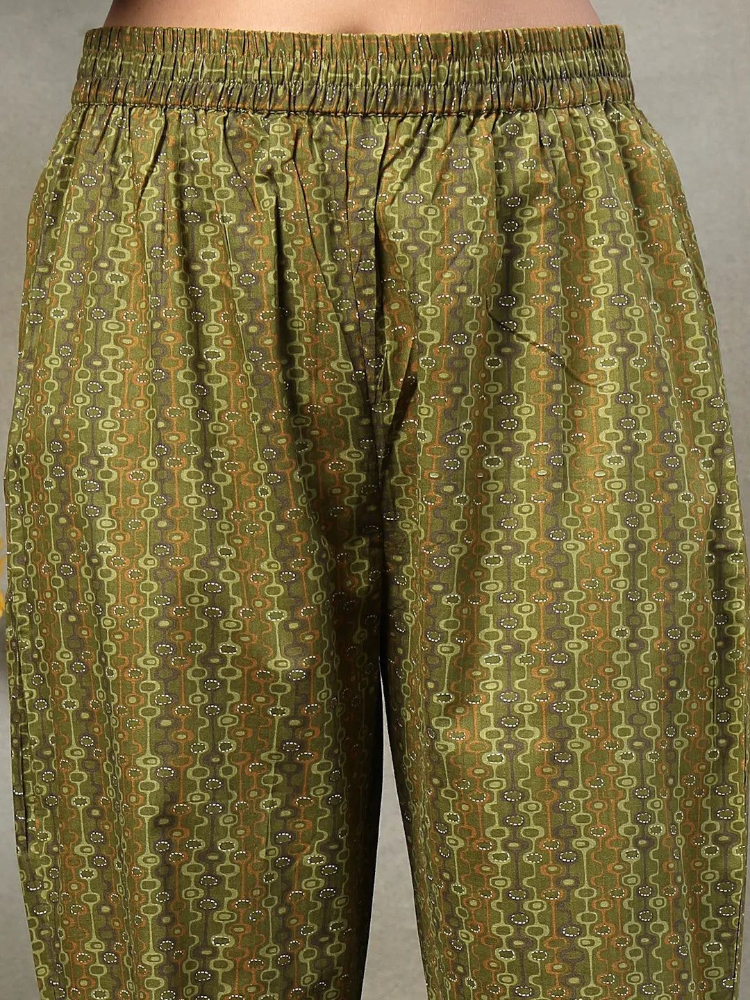 Green Sequins Work Pure Cotton A-Line Kurta Trouser Dupatta Set