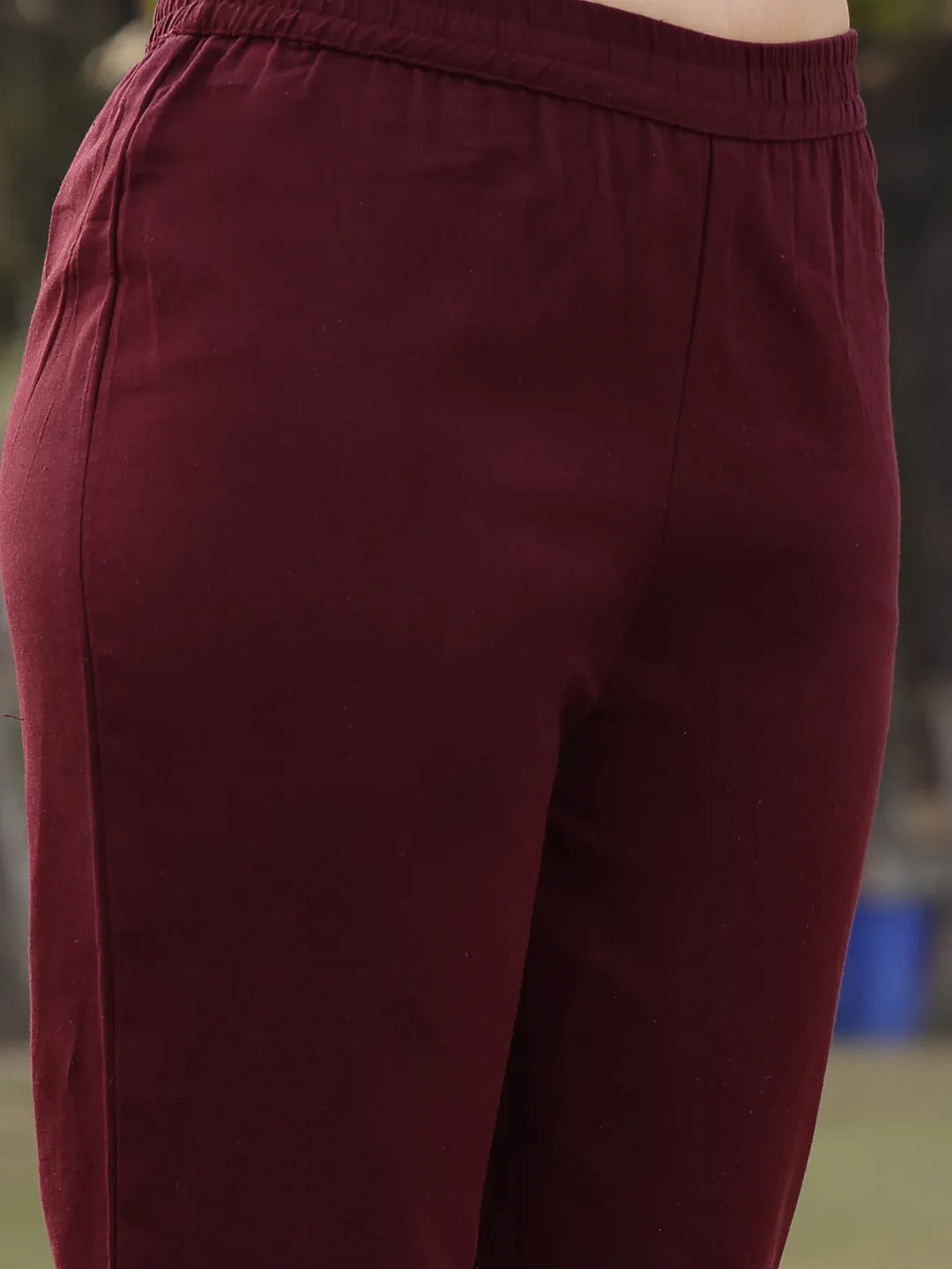 Brown Floral Print Sequins Work Linen Flared Kurta Trouser Dupatta Set