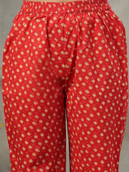 Red Cotton Maternity Kurta Set With Tie Dye Doriya Dupatta Set