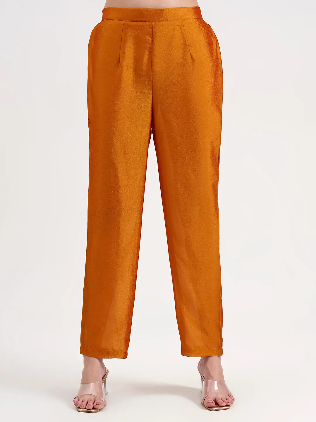 Mustard Vichitra Kalidaar Kurta Set With Pant And Dupatta