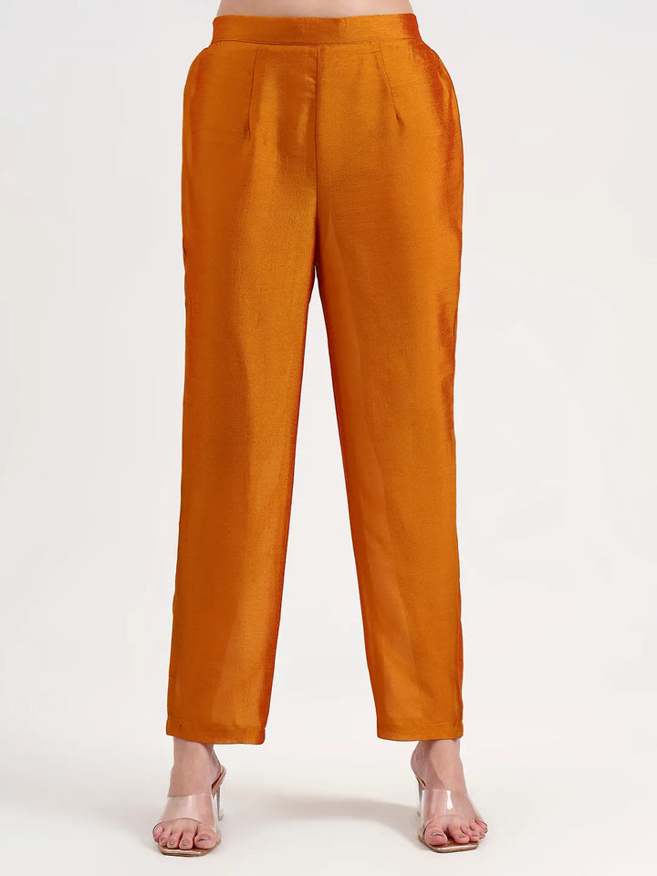 Mustard Vichitra Kalidaar Kurta Set With Pant And Dupatta