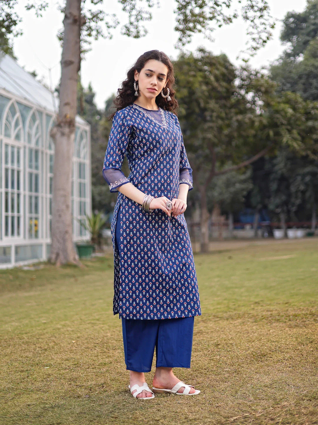 Cotton Lace Work Straight Kurta Palazzo Set