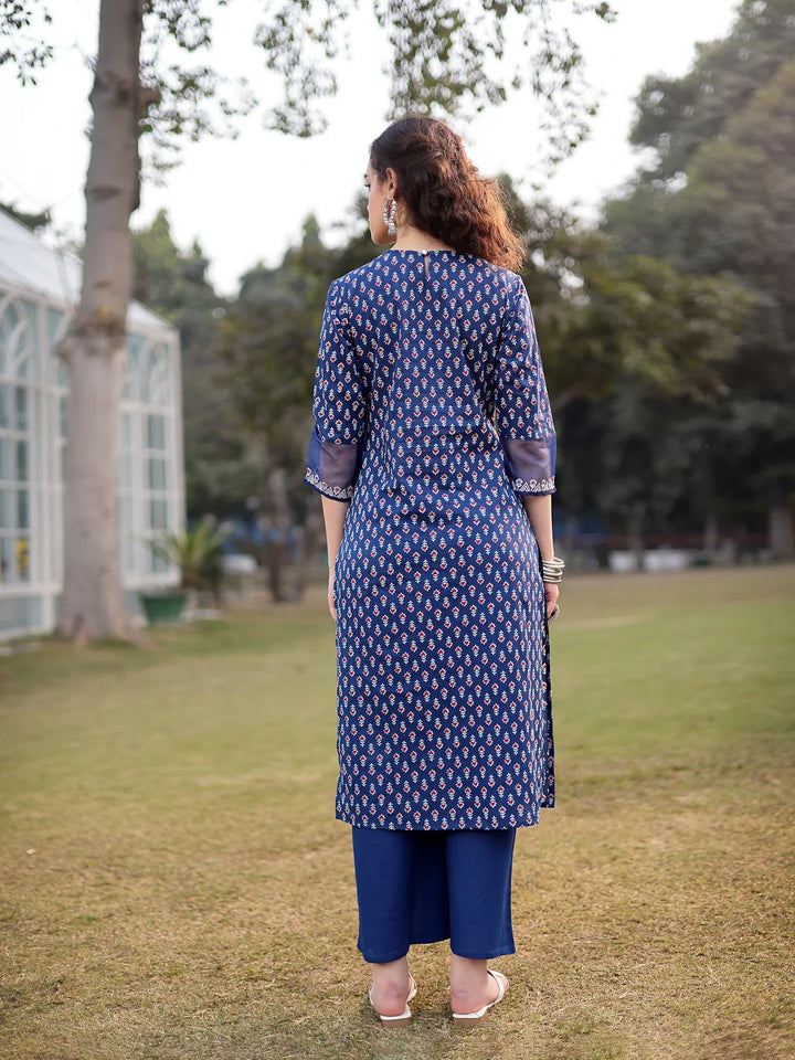 Cotton Lace Work Straight Kurta Palazzo Set