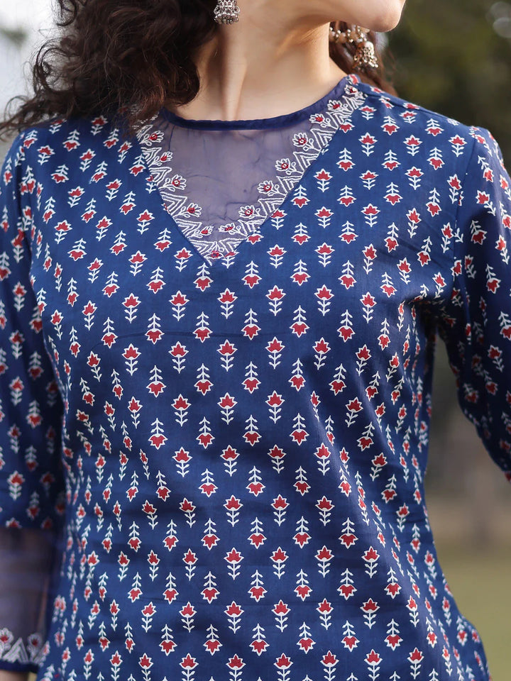 Cotton Lace Work Straight Kurta Palazzo Set
