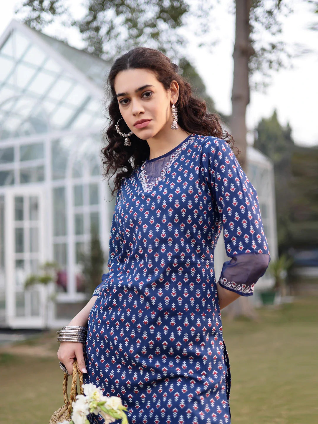 Cotton Lace Work Straight Kurta Palazzo Set