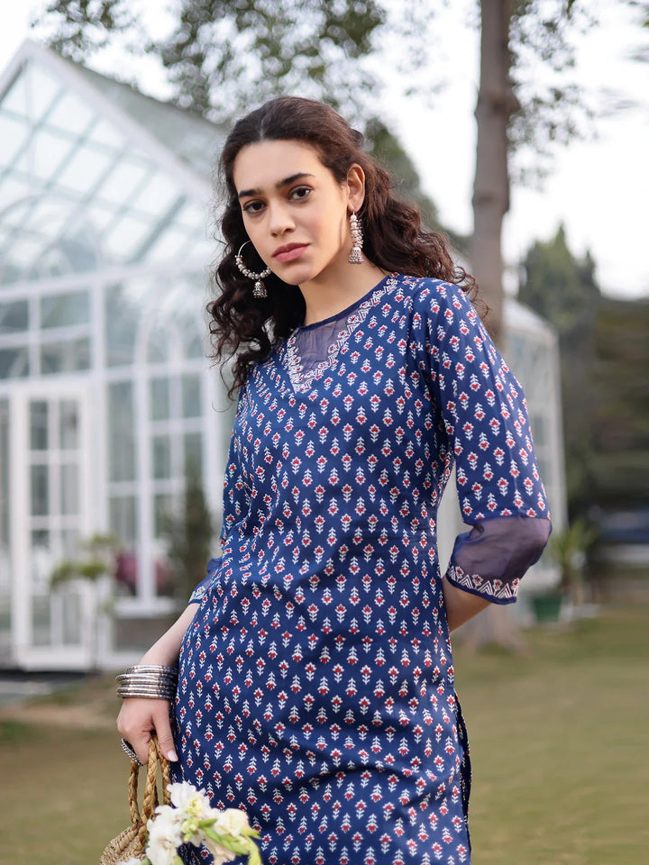 Cotton Lace Work Straight Kurta Palazzo Set