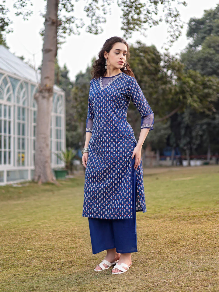 Cotton Lace Work Straight Kurta Palazzo Set