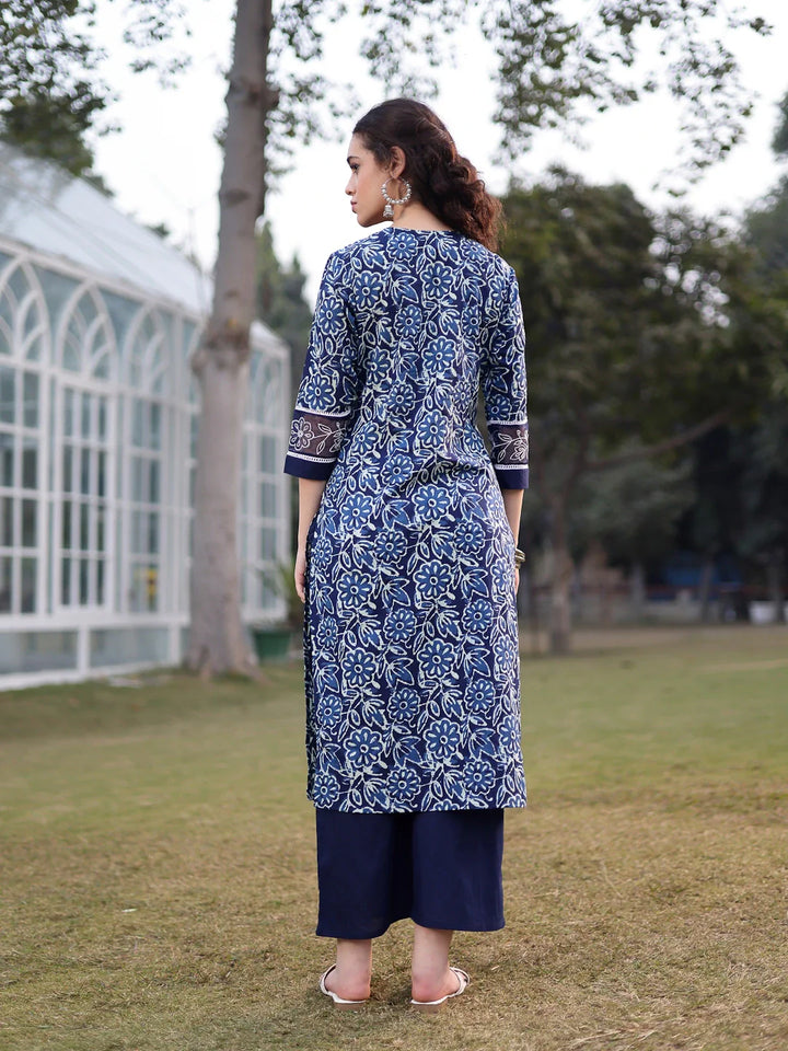 Cotton Lace Work Square Neck Straight Kurta Palazzo Set