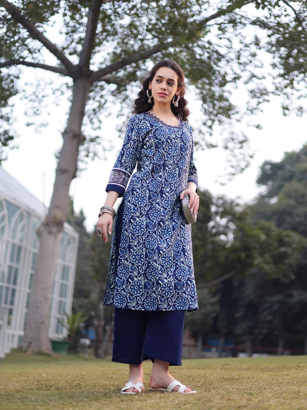 Cotton Lace Work Square Neck Straight Kurta Palazzo Set