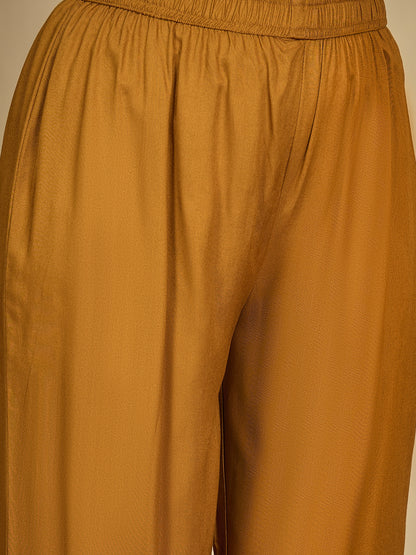 Rayon Calf Length Printed Sleeveless V-Neck A-Line Kurta Suit Set