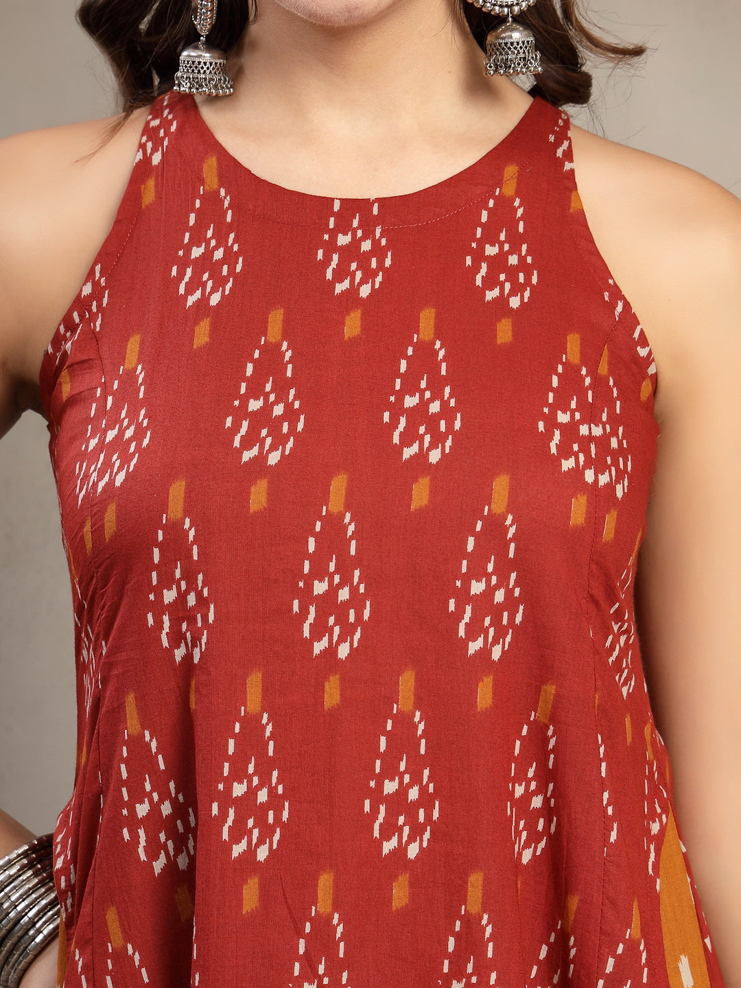 Flared Printed Cotton Round Neck Kurta Set