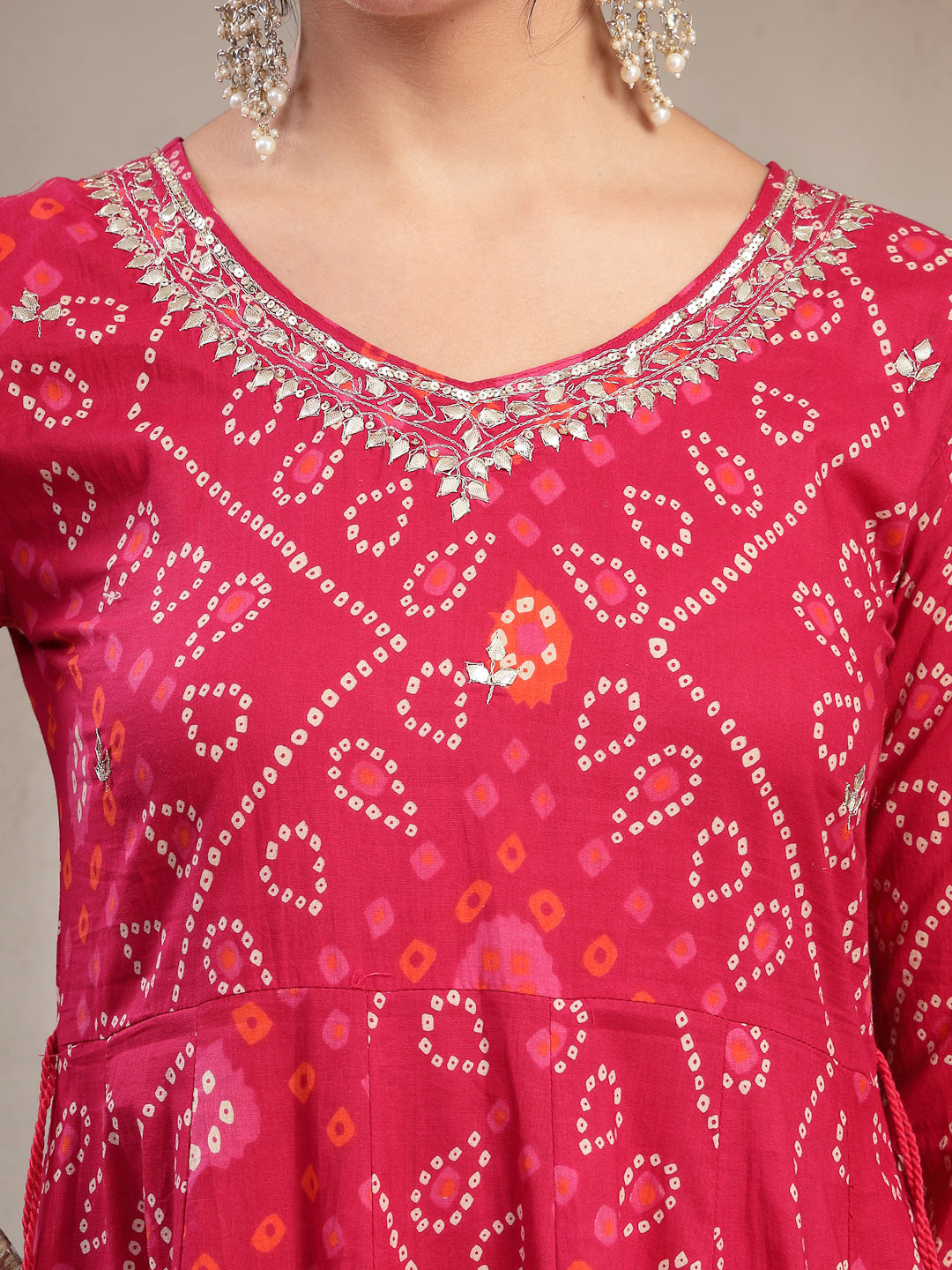 Flared Printed Cotton V-Neck Kurta Set With Dupatta