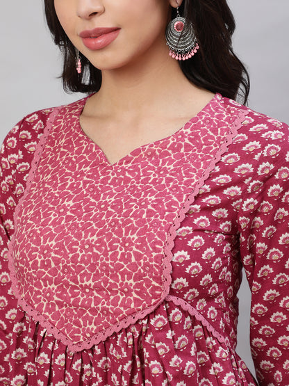 Printed 3/4 Sleeves Regular Pure Cotton  Top