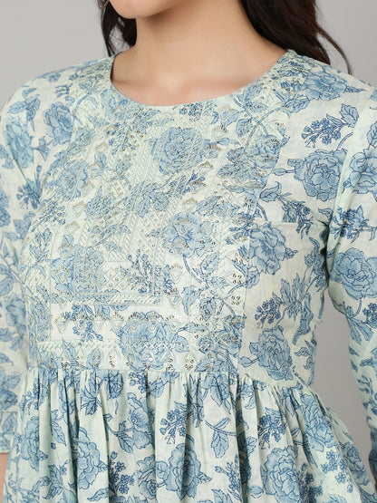 Floral  Fit Embroidered Flared   Top