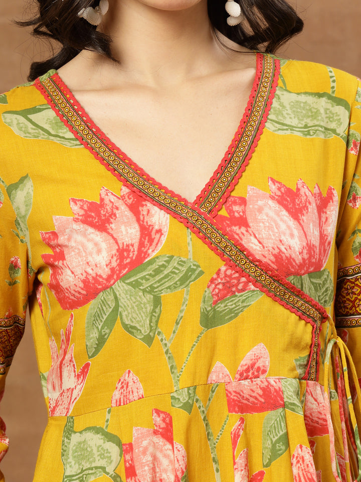 Flared Printed Cotton V-Neck Dress