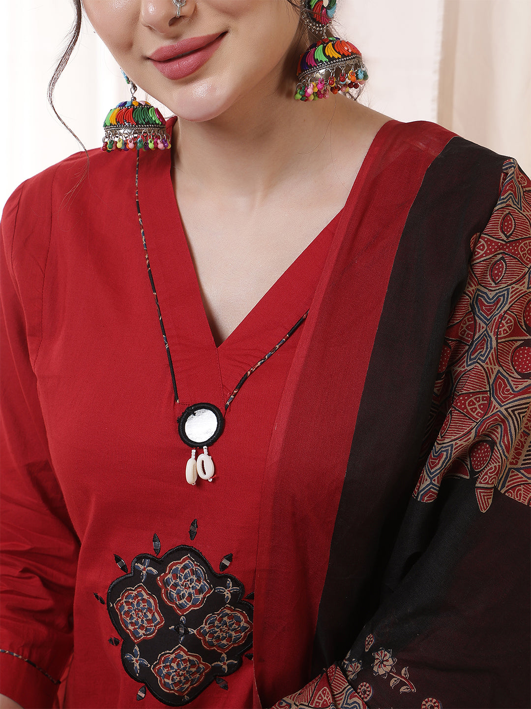 Rayon Calf Length Solid 3/4 Sleeves V-Neck Flared Kurta Suit Set