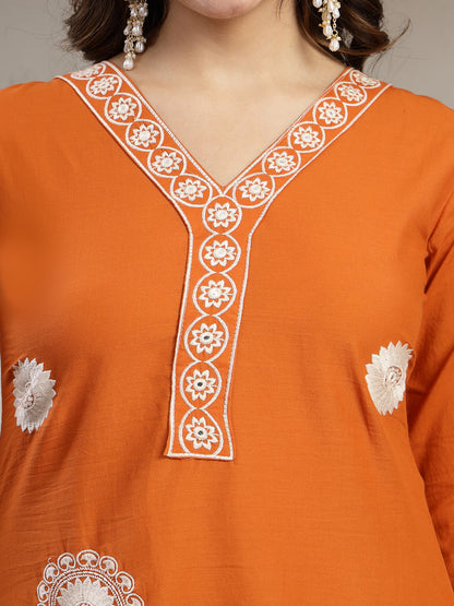 Straight Solid Cotton V-Neck Kurta Set With Dupatta