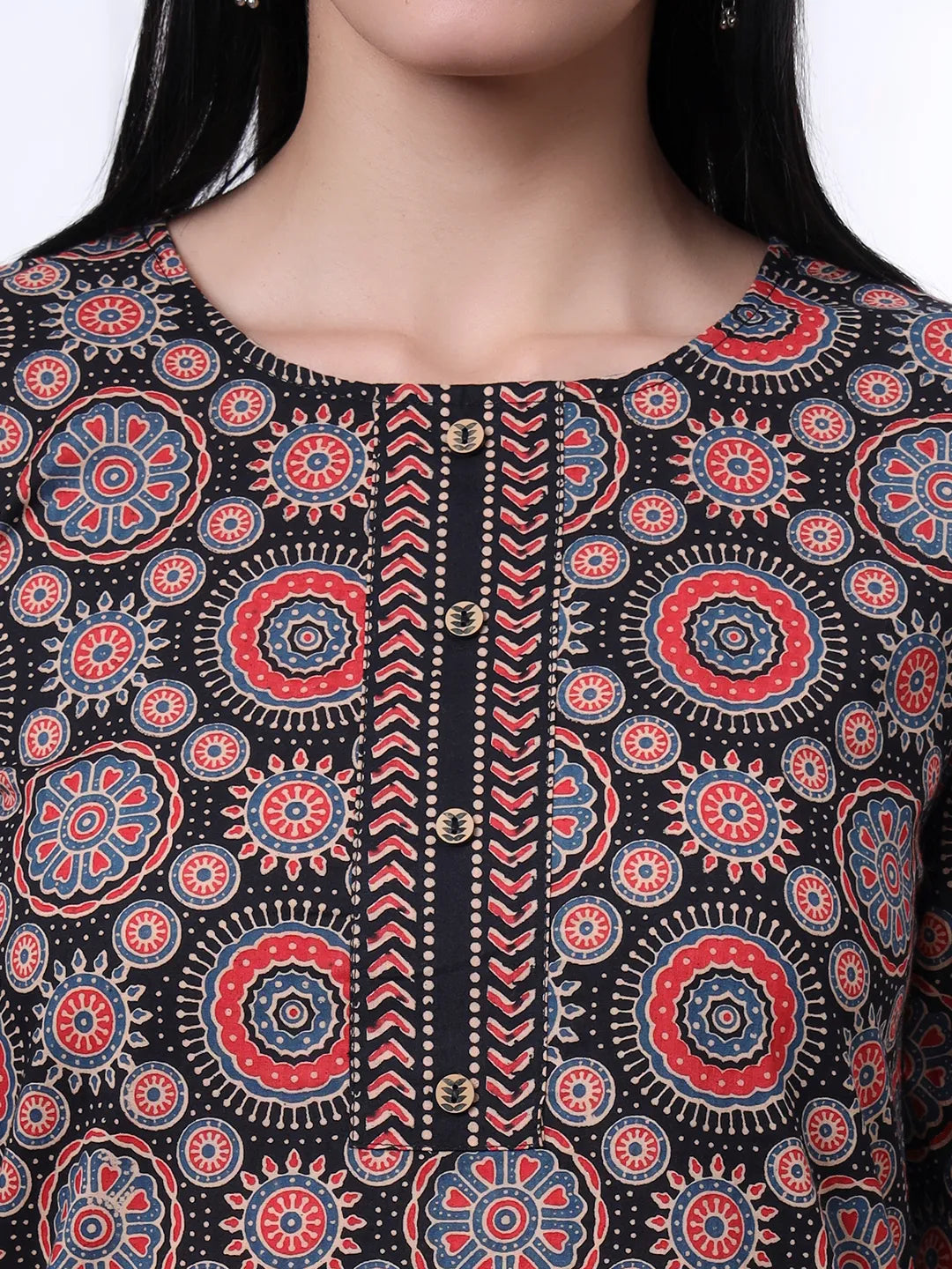 Black Ethnic Motifs Straight Kurta Trouser Dupatta Set