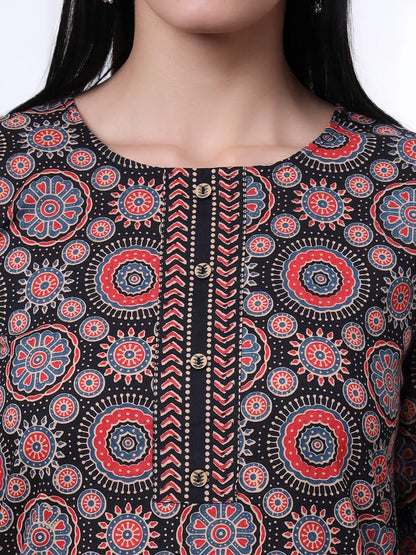 Black Ethnic Motifs Straight Kurta Trouser Dupatta Set