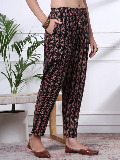 Black Ethnic Motifs Straight Kurta Trouser Dupatta Set