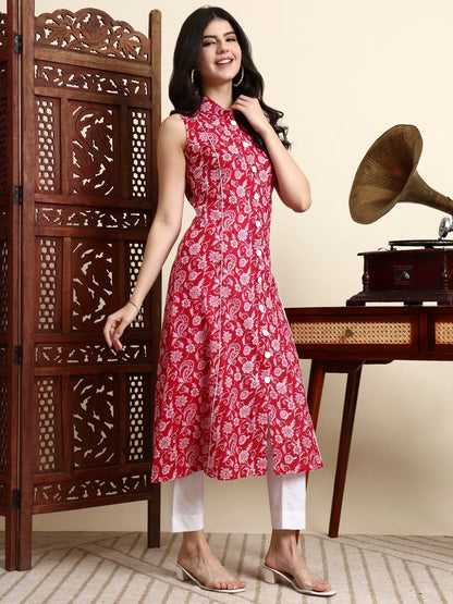 Cotton Light Pink Sleeveless Kurta