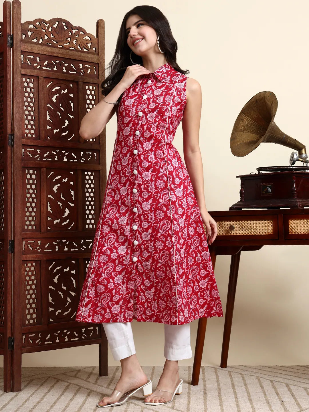 Cotton Light Pink Sleeveless Kurta