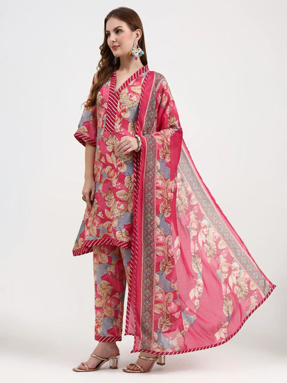 Red Lensing Flare Kurta Dupatta Set