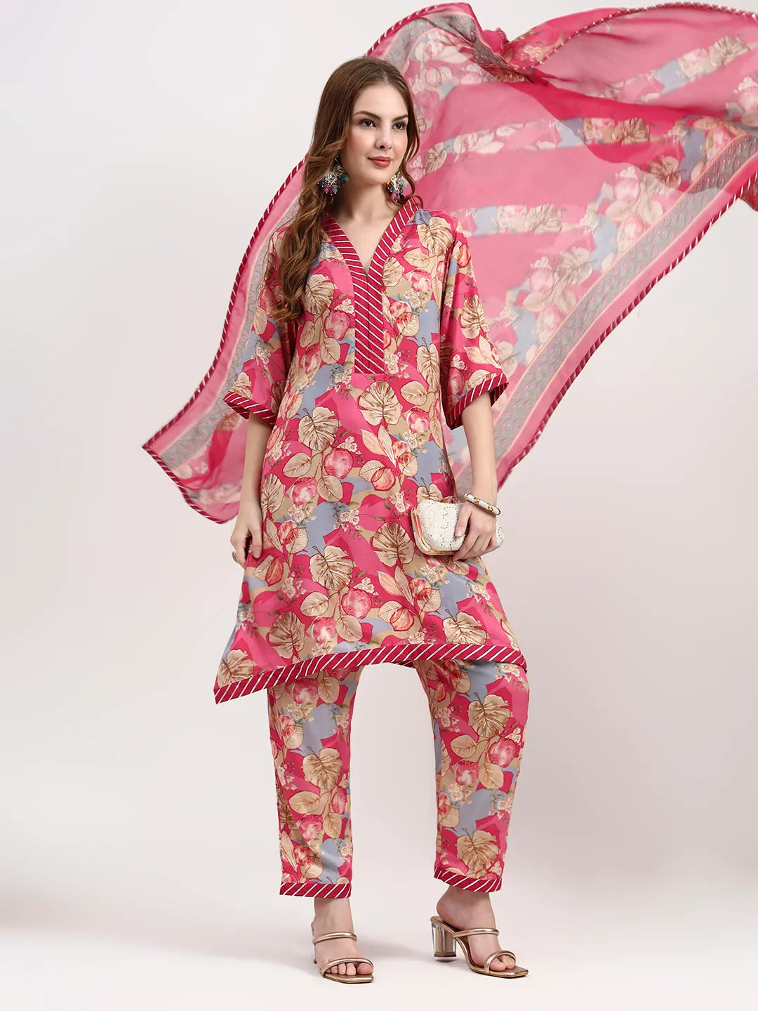 Red Lensing Flare Kurta Dupatta Set