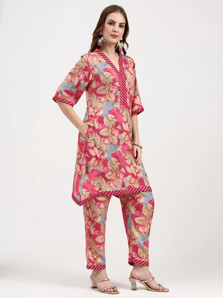 Red Lensing Flare Kurta Dupatta Set