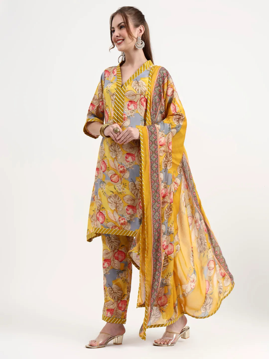 Yellow Lensing Flare Kurta Dupatta Set