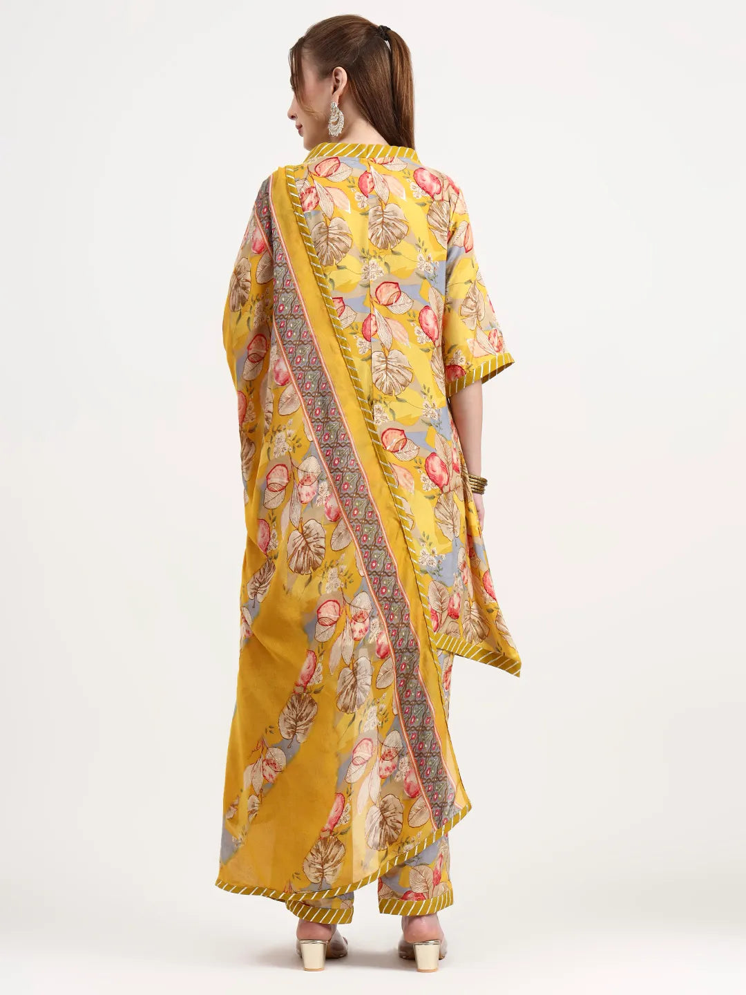 Yellow Lensing Flare Kurta Dupatta Set