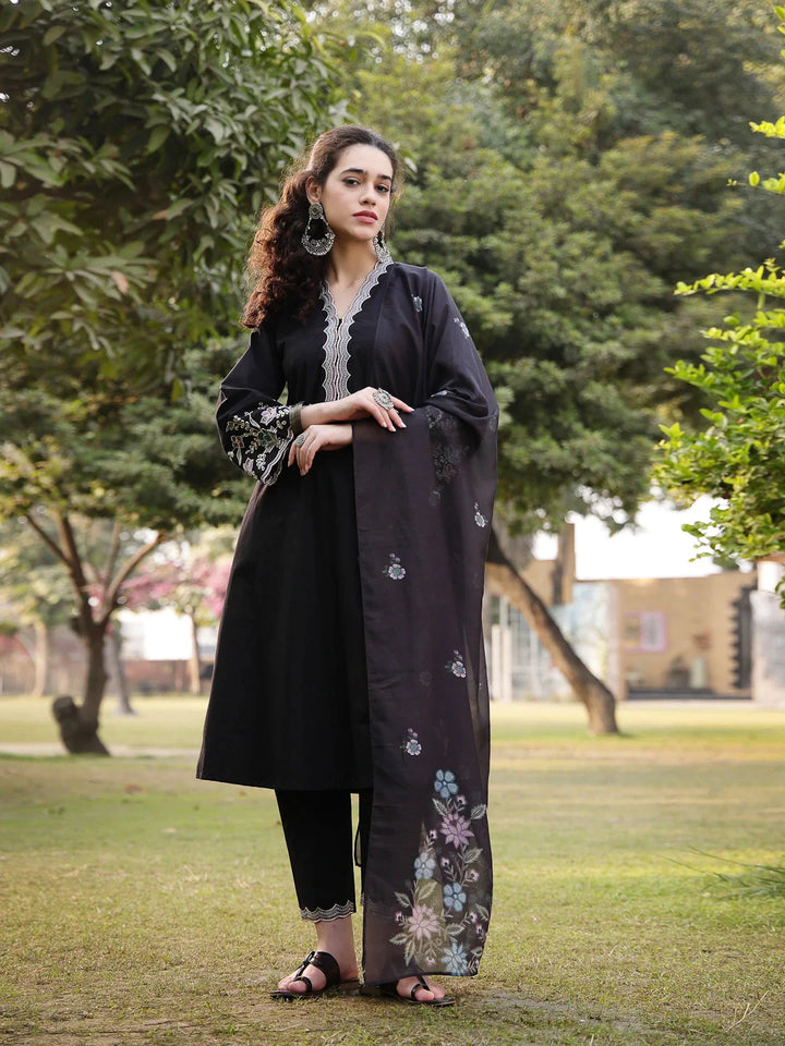 Pure Cotton A-Line Kurta Pants Dupatta Set