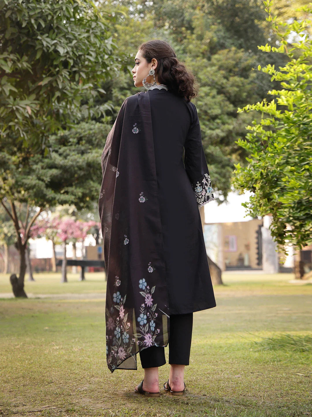 Pure Cotton A-Line Kurta Pants Dupatta Set
